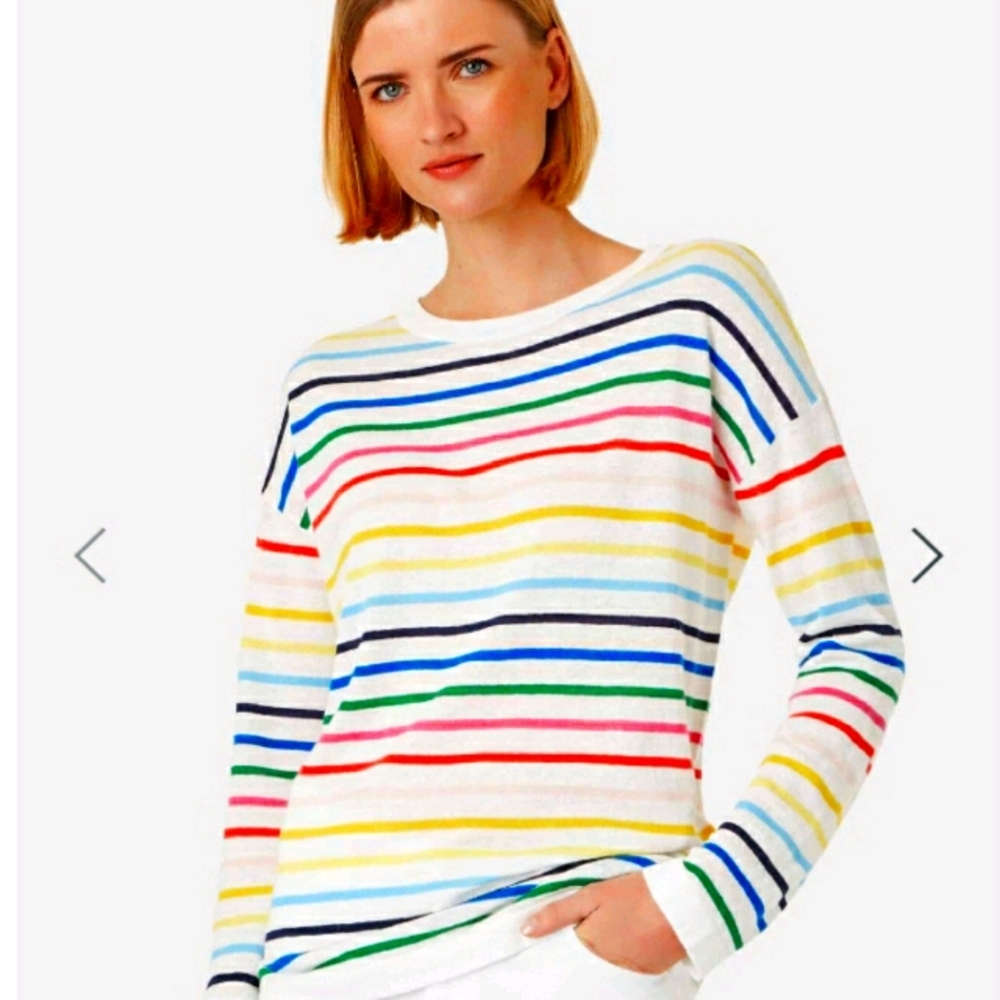 Striped Crew Neck Sweater in White with Multicolor Stripes